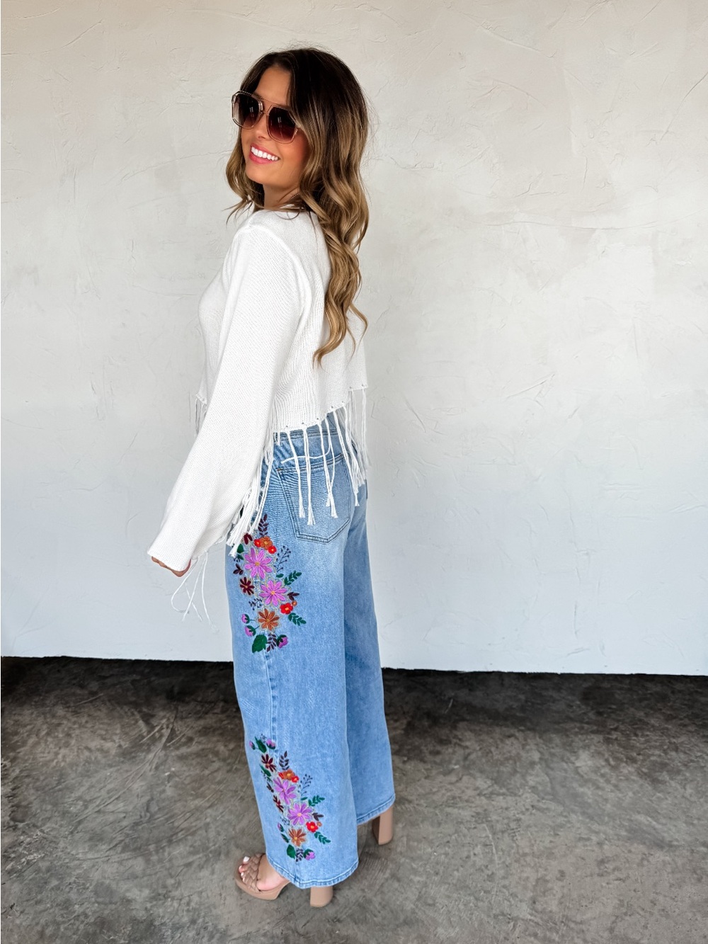 Embroidered Wide-Leg Denim Pant